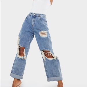 NWT PrettyLittleThing Vintage Wash Open Knee Distressed Jeans Plus Size 16 NEW